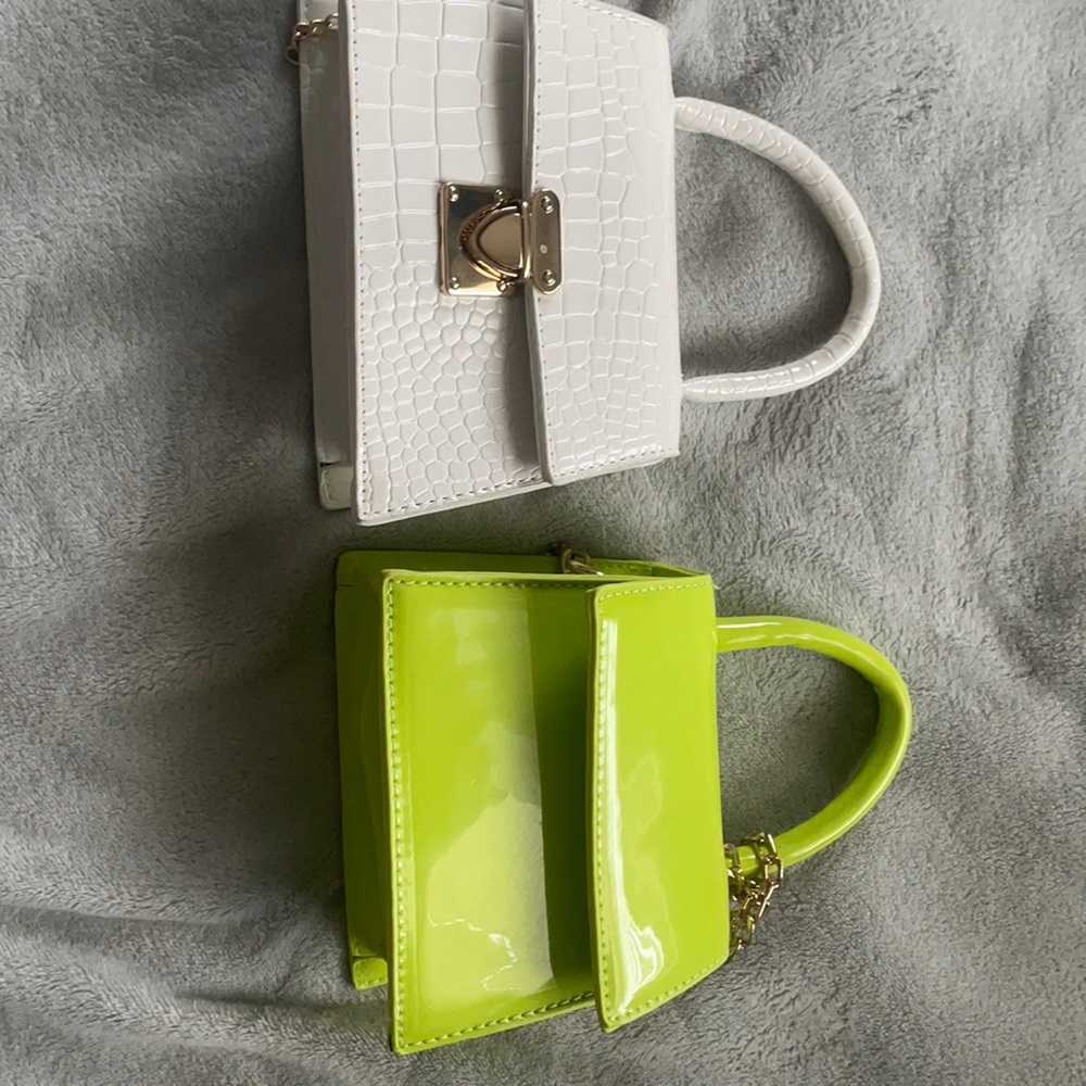 White and green SHEIN bags with gold chains